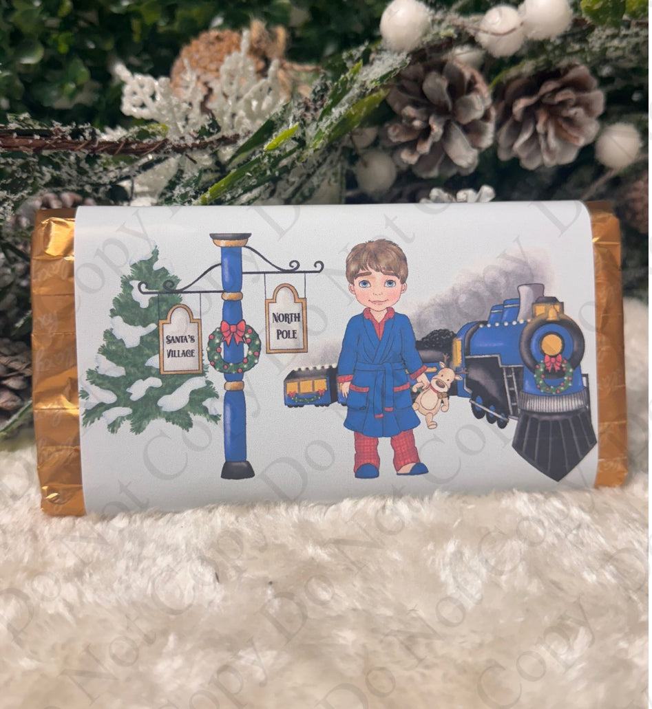 Chocolate Wrapper - Dark Blue Boy Dolly with Train