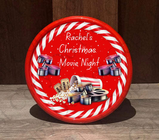 Chocolate Tub Sticker - Christmas Movie Night Gold Thick Candy Cane Rim