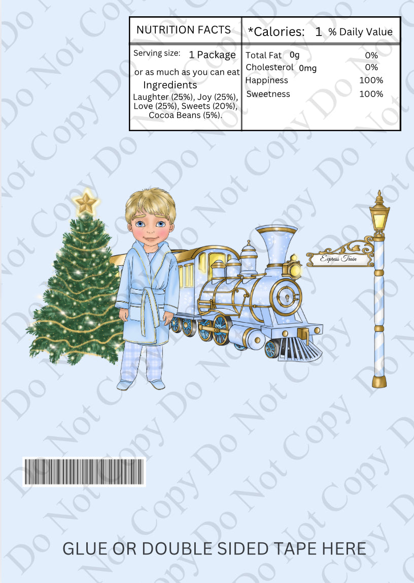 Chocolate Wrapper - Pale Blue Boy Dolly with Train