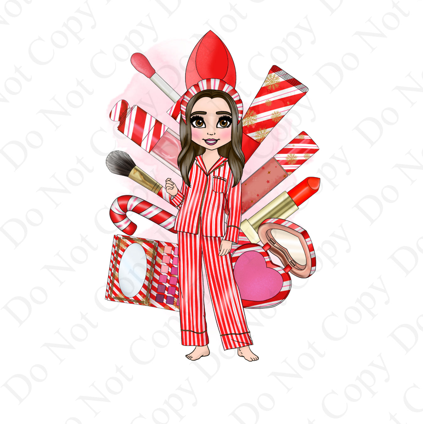 DTF Fabric - Candy Cane Makeup Dolly with Makeup Background