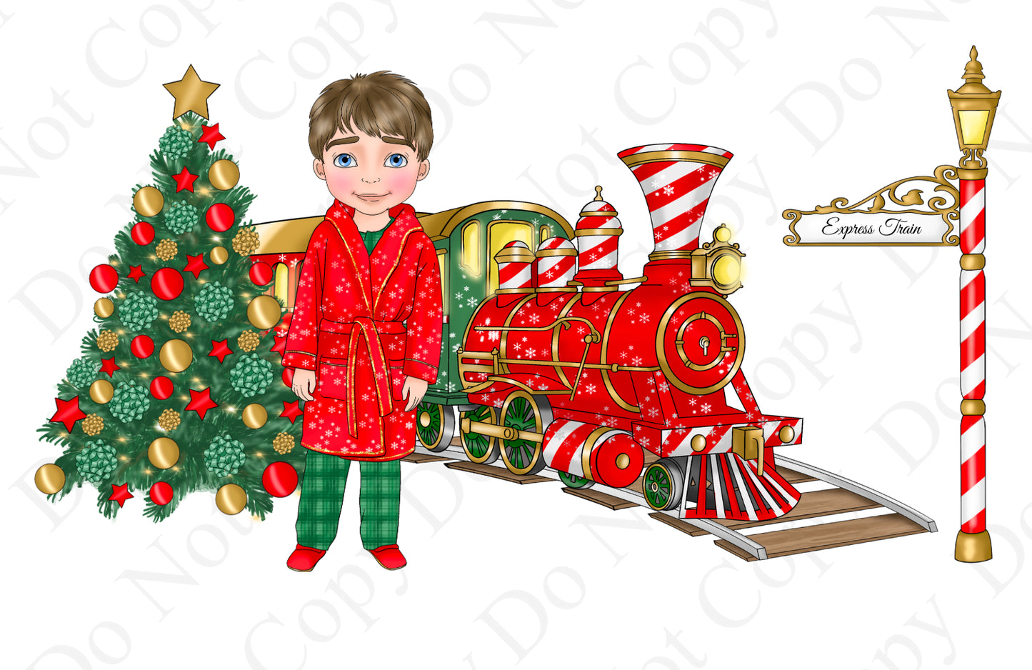 DTF Fabric - Boy Green and Red Train Dolly