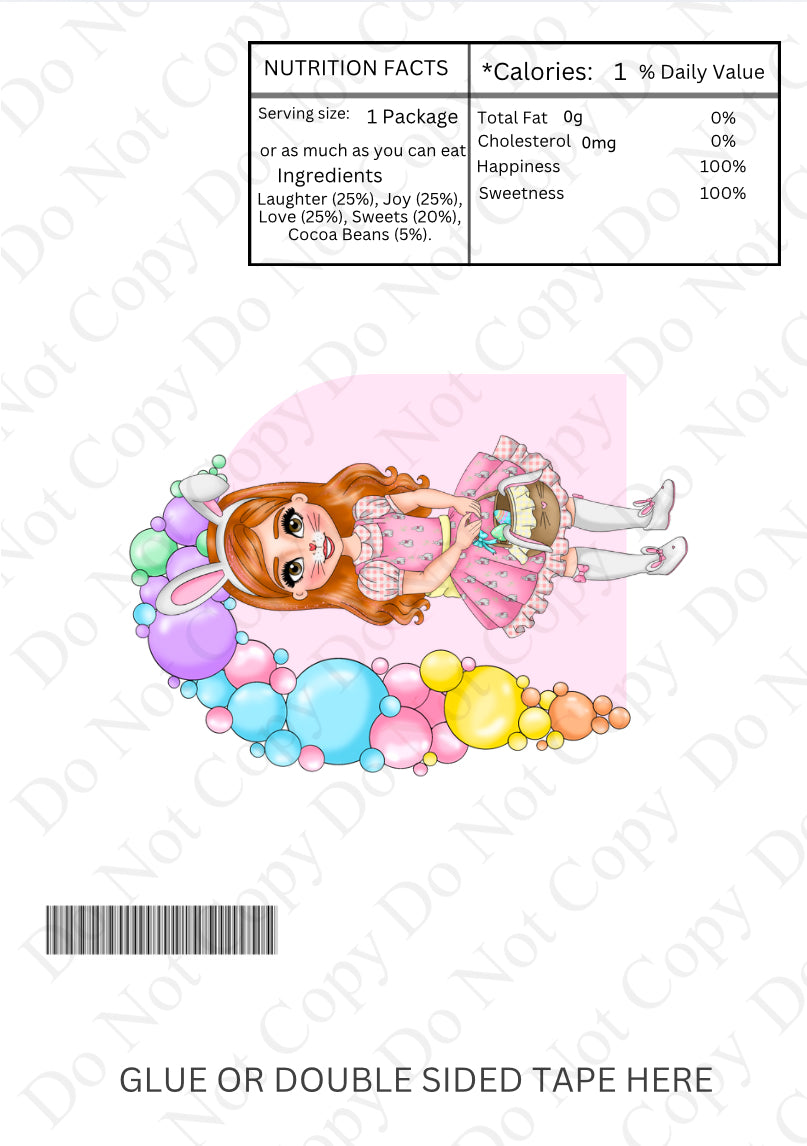 Chocolate Wrapper - Girl Easter Bunny Dolly with Tall background (blank balloons)