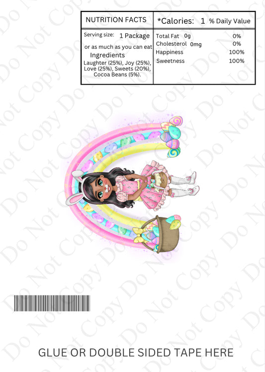 Chocolate Wrapper - Girl Easter Bunny Dolly with Rainbow background