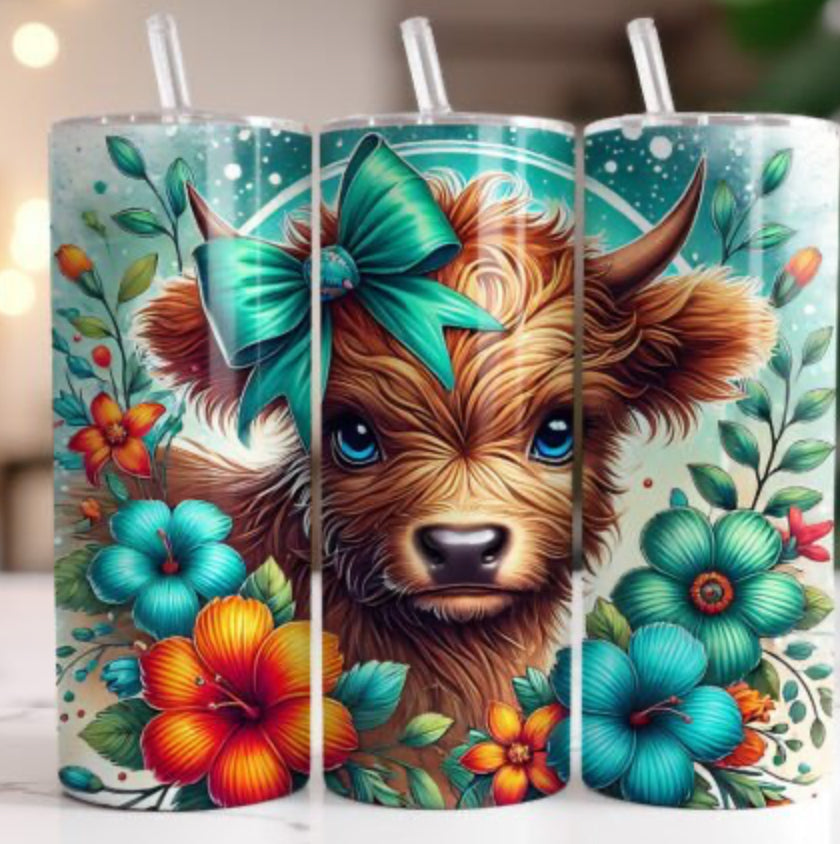 Sublimation Print - Teal Bow Highland Cow