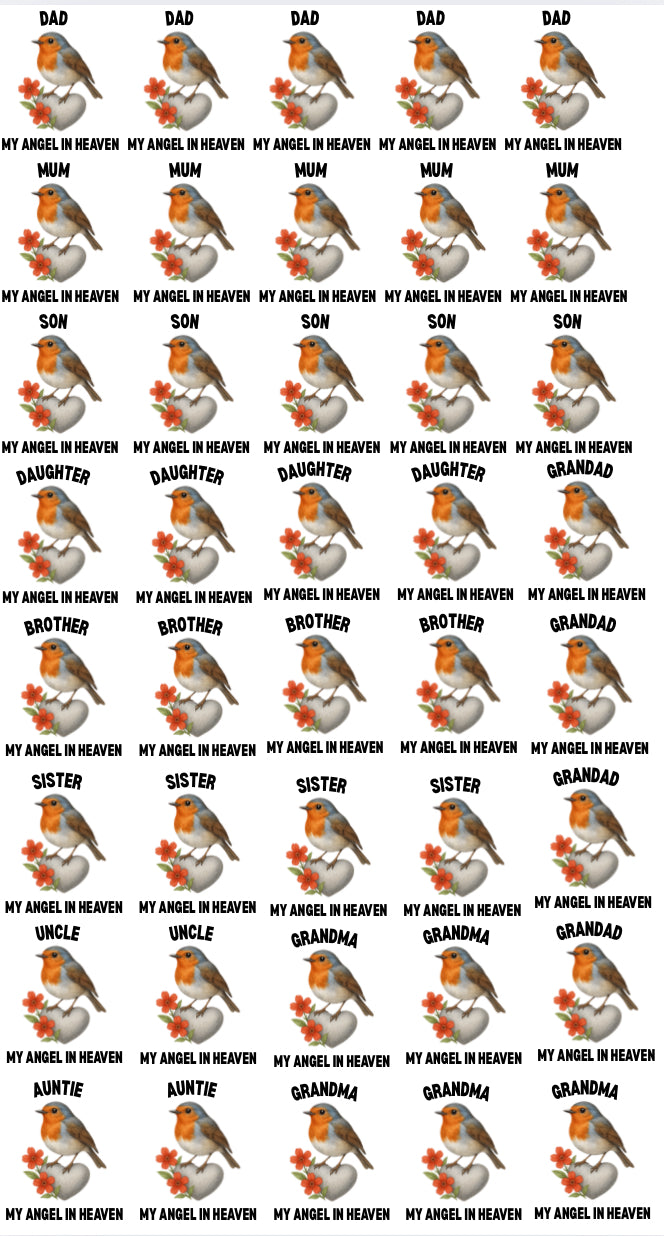 OFFER Robins -  My Angel In Heaven - Sheet of 40 x  6cm decals