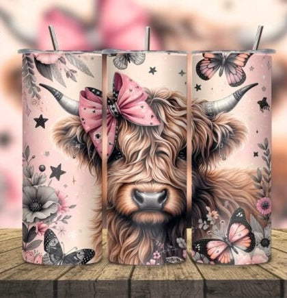 Sublimation Print - Pink Floral Highland Cow