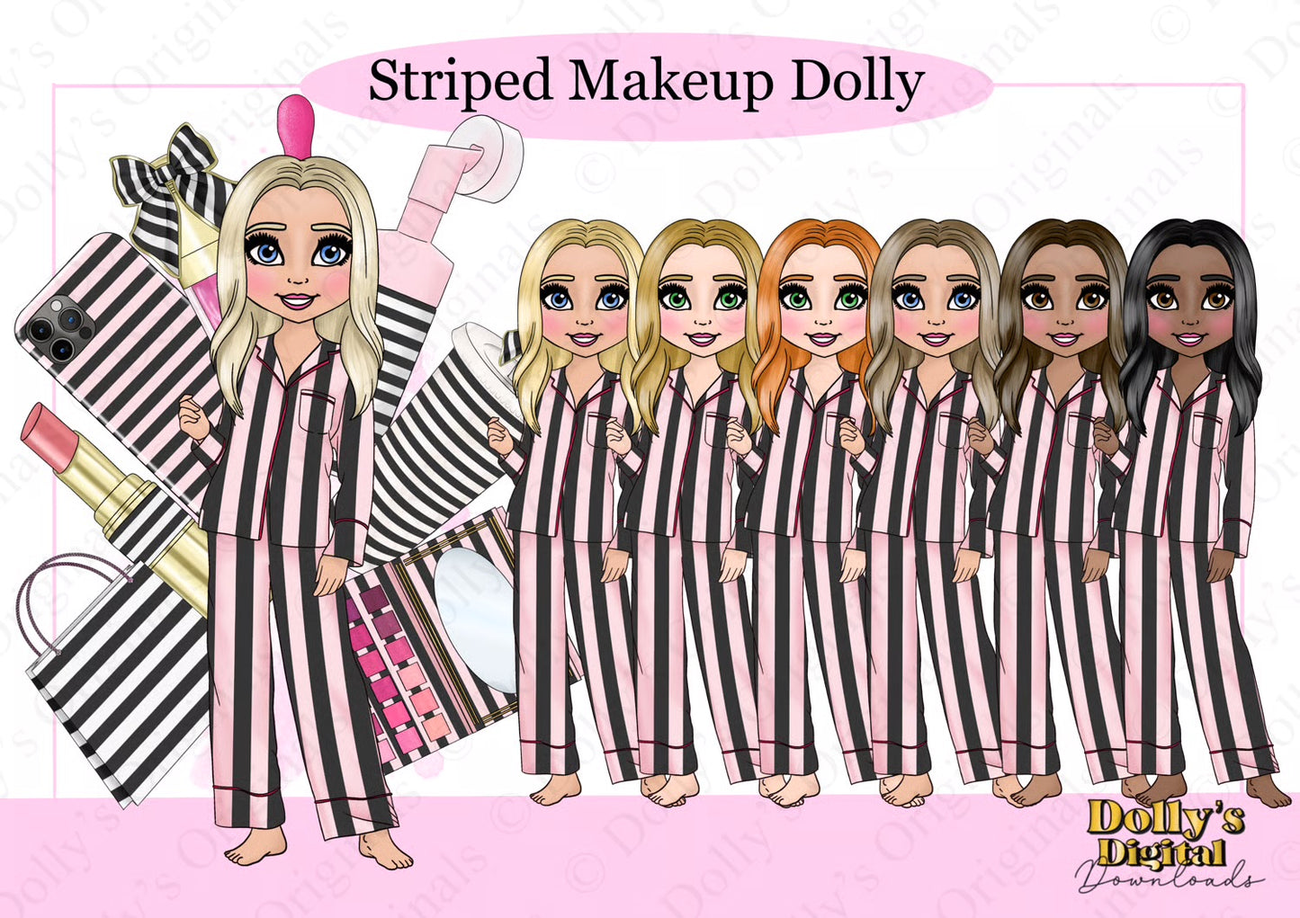 DTF Fabric - Striped Makeup Dolly