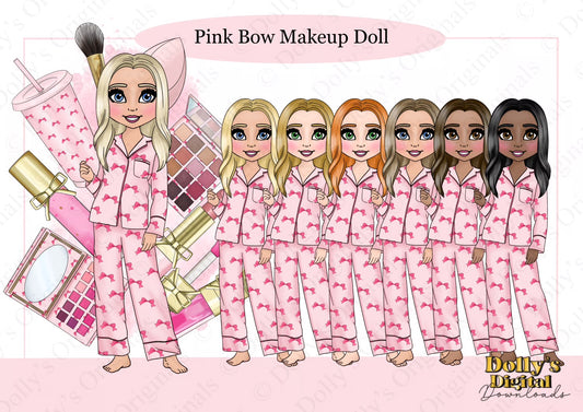 DTF Fabric - Pink Bow Makeup Dolly