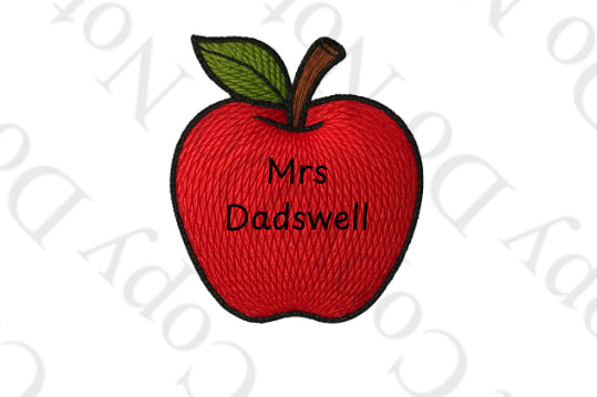 DTF Fabric - Teacher Embroidery Apple (can be customised)