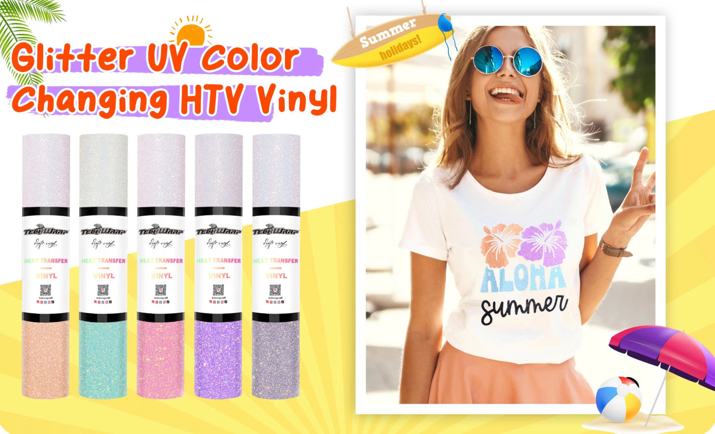 Teckwrap Glitter UV Colour Changing HTV (Heat Transfer Vinyl)*