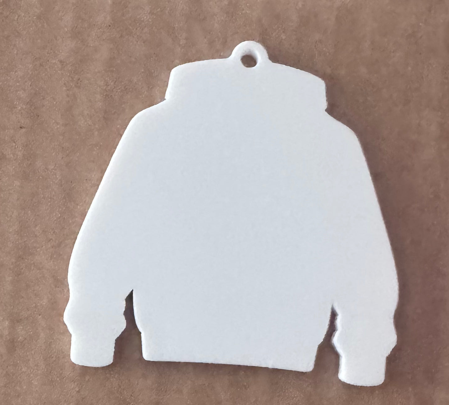 White Acrylic Leavers Hoody Keyring - UV optional (Can be sublimated on)