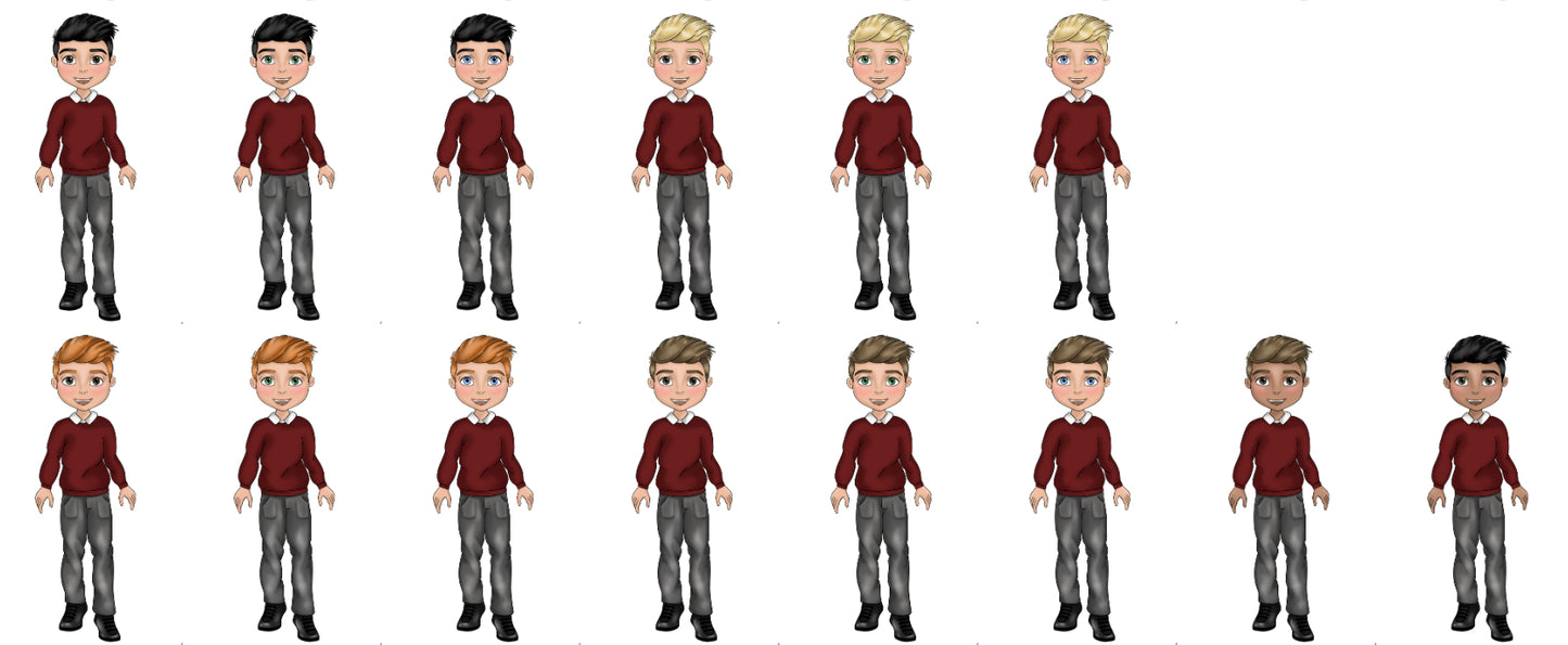 UV - Boy School Uniform - Burgundy Jumper, White Polo and Grey Trousers.