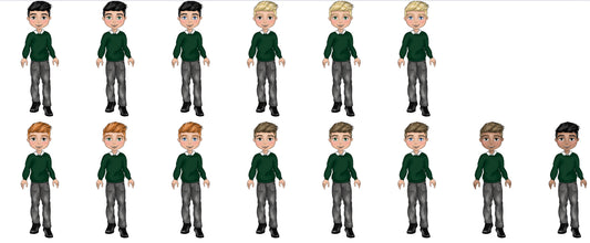 UV - Boy School Uniform - Dark Green Jumper, White Polo and Grey Trousers.