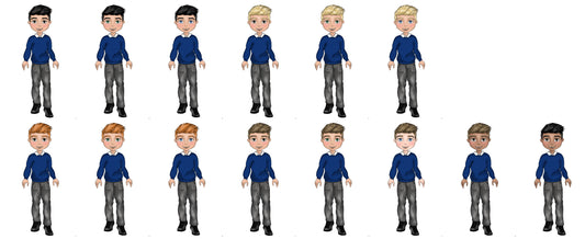 UV - Boy School Uniform - Navy Jumper, White Polo and Grey Trousers .