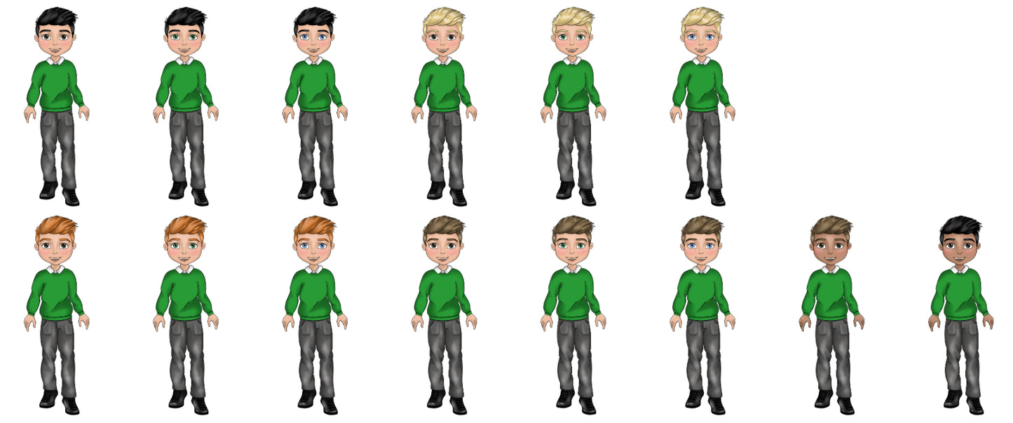 UV DTF - Boy School Uniform - Green Jumper, White Polo and Grey Trousers