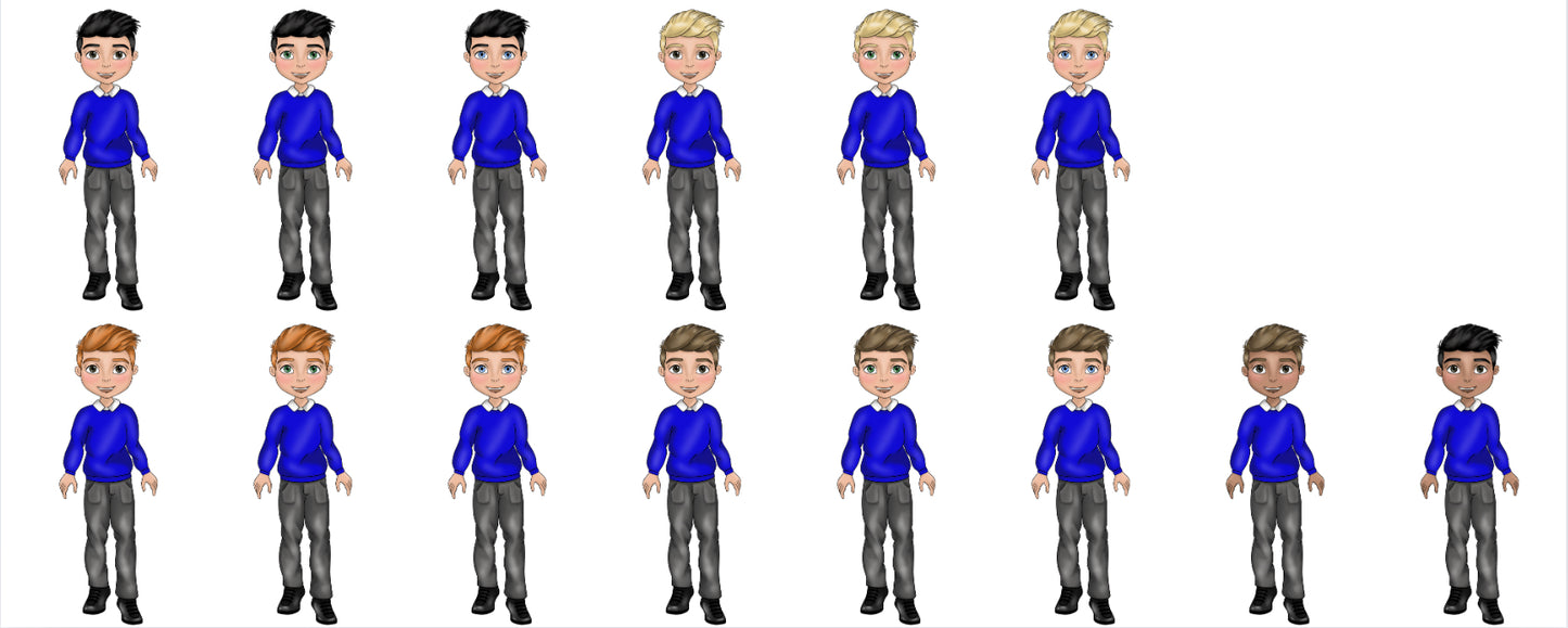 UV DTF - Boy School Uniform - Blue Jumper, White Polo and Grey Trousers