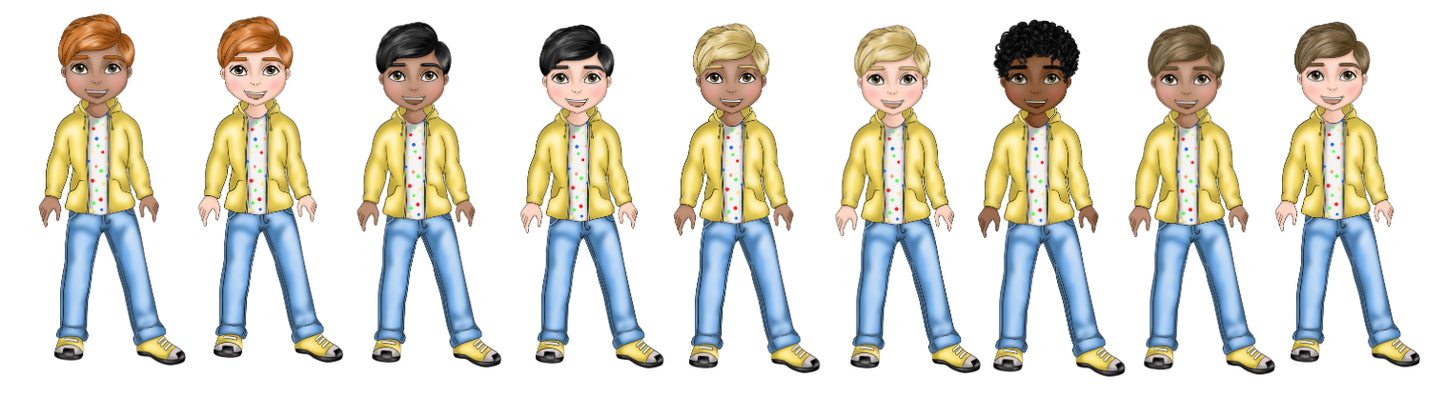 UV Brown Eye Dotty Boy Dolly (multiple Skin & Hair Colour)