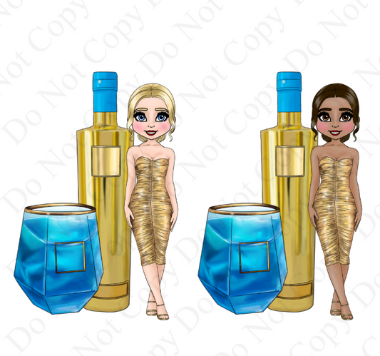 DTF Fabric - Gold and Blue Vodka Dolly