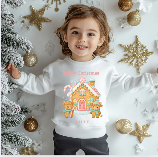 DTF Fabric - Cow Gingerbread House (Knitted Style)