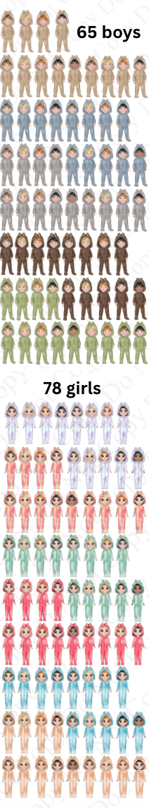 DTF Fabric Boy & Girl Monster Dolly Mega Sheet (143 Dollys)