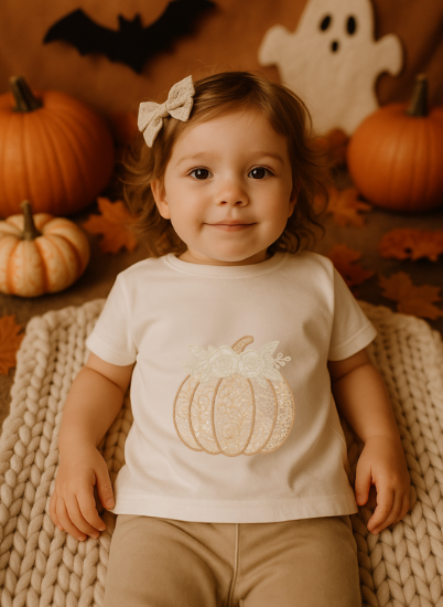 DTF Fabric - Lace Effect - Cream Pumpkin with Flowers