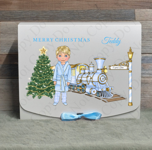Dolly Gift Box - Boy - Pale Blue Train (Name with Wording Optional)