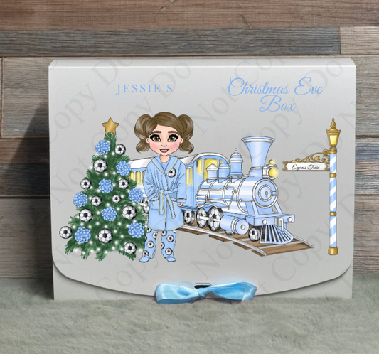 Dolly Gift Box - Girl - Pastel Blue Football Train (With Optional Name and Wording)