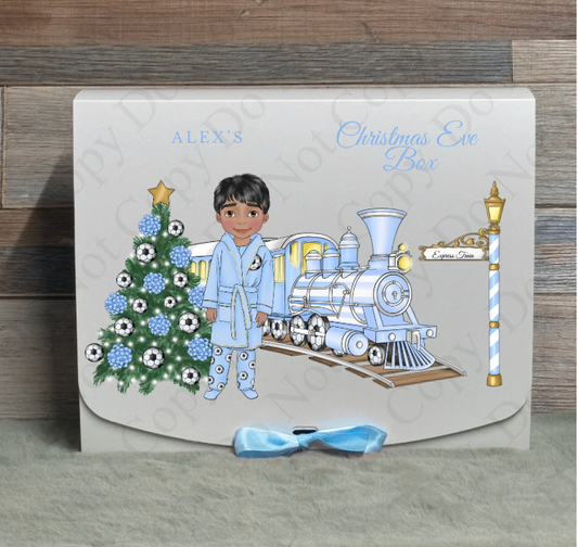 Dolly Gift Box - Boy - Pastel Blue Football Train (Name with Wording Optional)