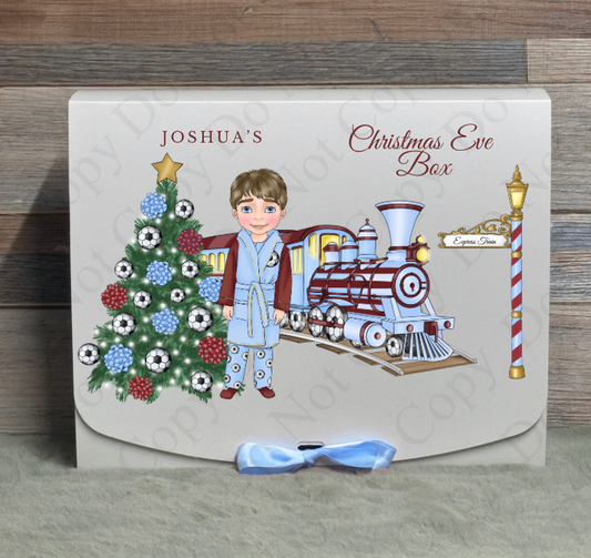 Dolly Gift Box - Boy - Claret and Blue Football Train (Name with Wording Optional)