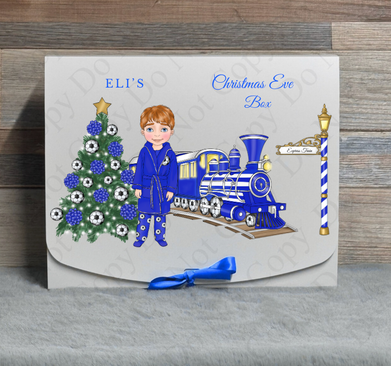 Dolly Gift Box - Boy - Royal Blue Football Train (Name with Wording Optional)