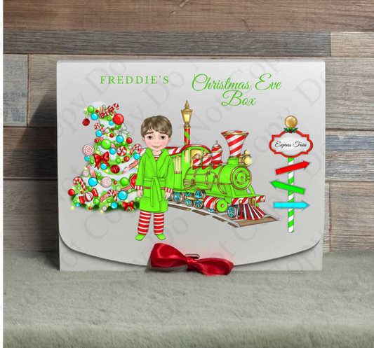 Dolly Gift Box - Boy - Green and Red Stripe Train (Name with Wording Optional)