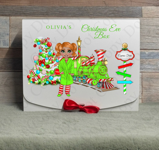 Dolly Gift Box - Girl - Green and Red Stripe Train (With Optional Name and Wording)