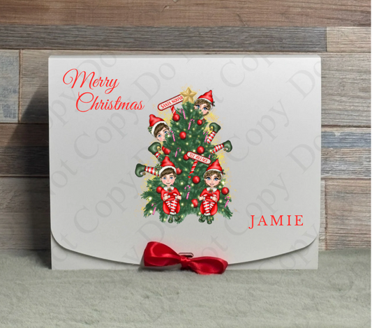 Red Elf with Tree Gift Box - (Name Optional)