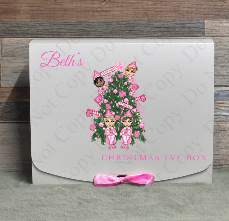Pink Elf with Tree Gift Box - (With Optional Name and Wording)