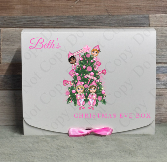Pink Elf with Tree Gift Box - (With Optional Name and Wording)