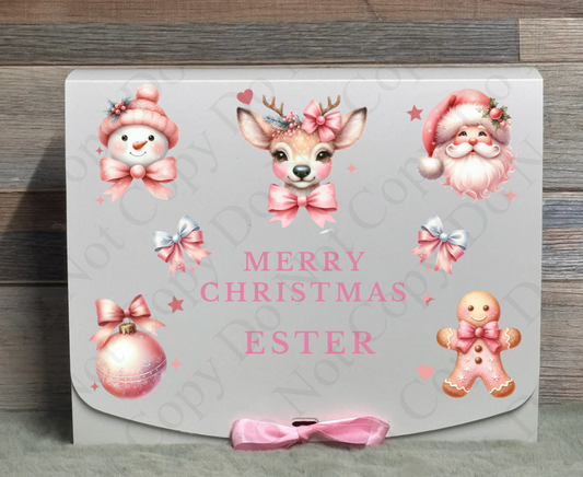 Pink Reindeer Christmas Eve Box - (With Optional Name and Wording)