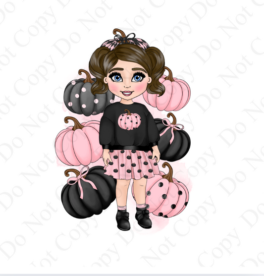 DTF Fabric Pumpkin Skirt Little Girl Dolly