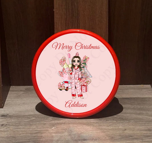 Chocolate Tub Sticker - Candy Cane Bows (Makeup background)