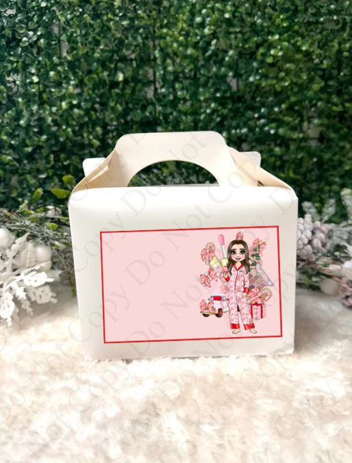 Treat Box Sticker - Candy Cane Bows (Makeup background)