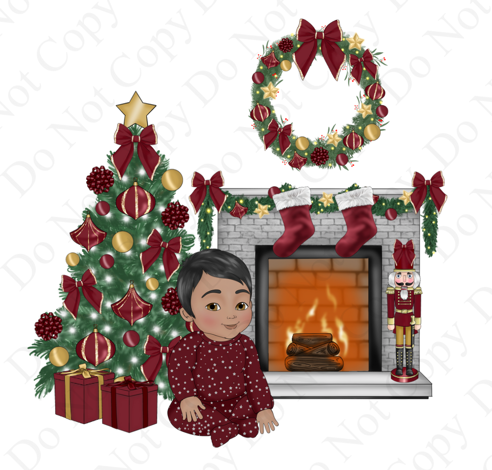 UV - Burgundy Christmas Stars Baby Boy Dolly