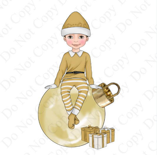 UV - Gold Cheeky Elf Sitting Boy Dolly