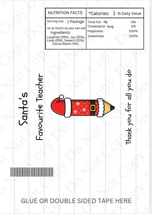 Chocolate Wrapper - Santa's Favourite Teacher - Pencil