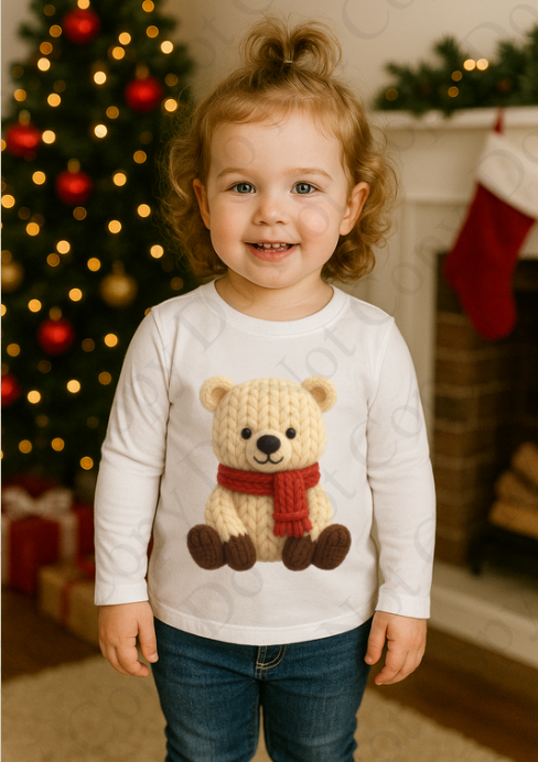 DTF Fabric - Christmas Polar Bear (Yarn Style)