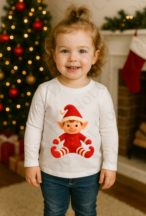 DTF Fabric - Red and White Elf (Yarn Style)