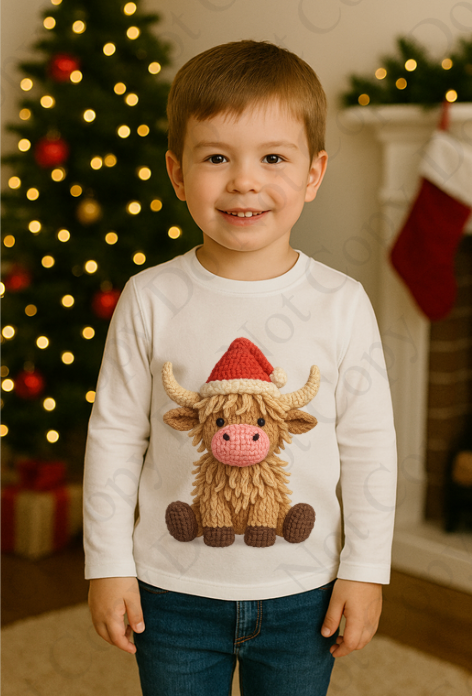 DTF Fabric - Highland Cow Red Hat (Yarn Style)