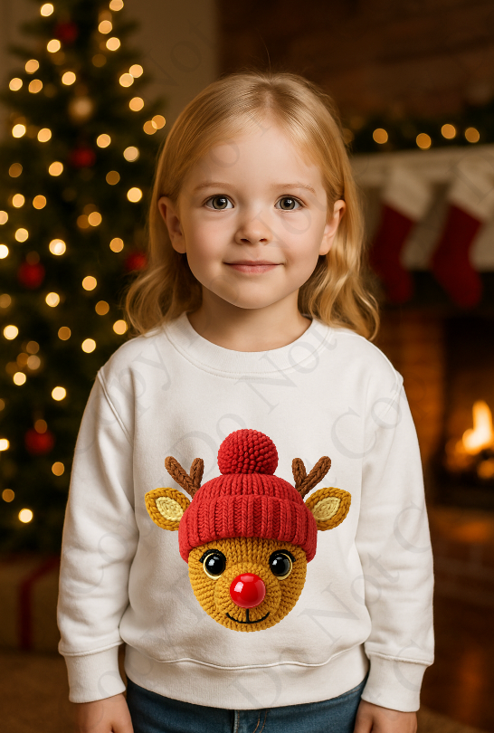 DTF Fabric - Shiny Eyes Reindeer Red Hat