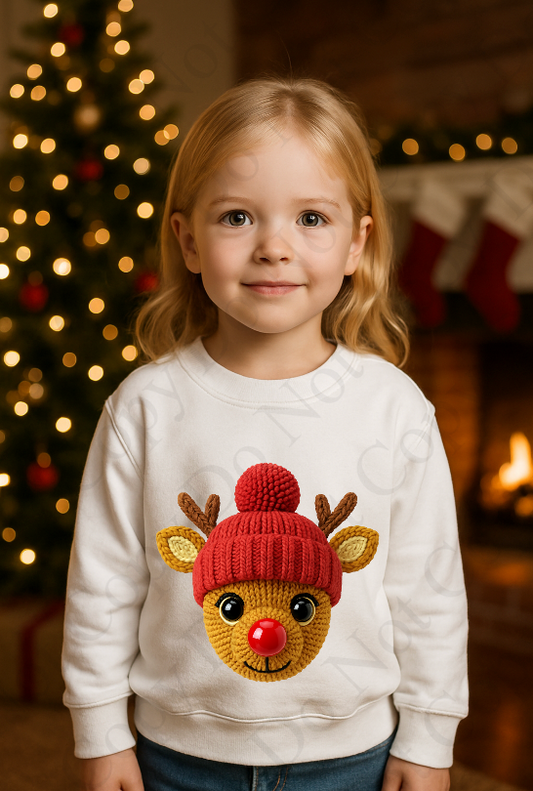 DTF Fabric - Shiny Eyes Reindeer Red Hat