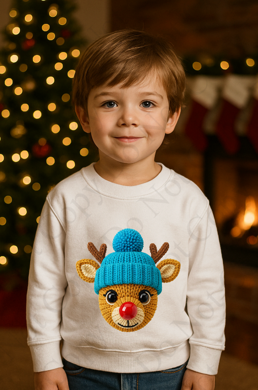 DTF Fabric - Shiny Eyes Reindeer Blue Hat