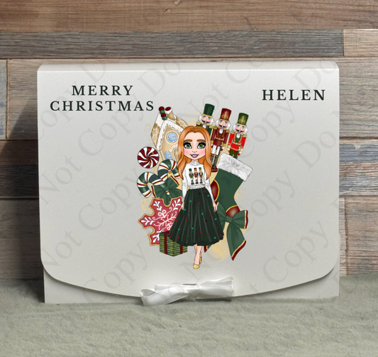 Dolly Gift Box - Dark Green and Red Nutcracker Jumper Doll (Name with Wording Optional)