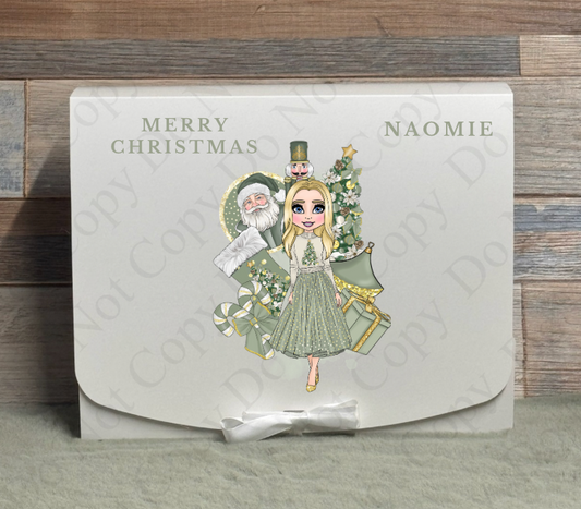 Dolly Gift Box - Sage Cream and Gold Christmas Jumper Doll (Name with Wording Optional)